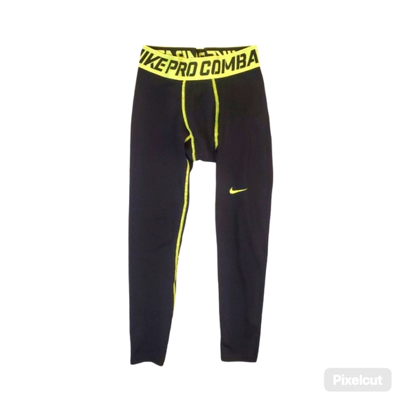 Nike Hypertight Pro Combat‎ Black Volt Mens Recovery Tights Medium - Picture 1 of 5